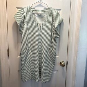 Entro Green and White Striped Mini Dress Boutique Dress